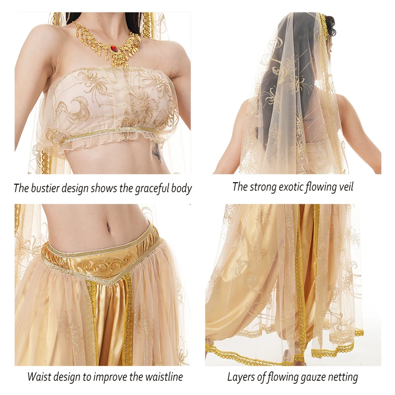 Bollywood Set Dance Kostüm Frauen Indische Prinzessin Phantasie Outfits Party Cosplay Festival Durchführen Top Hosen Sari Bauchtanz