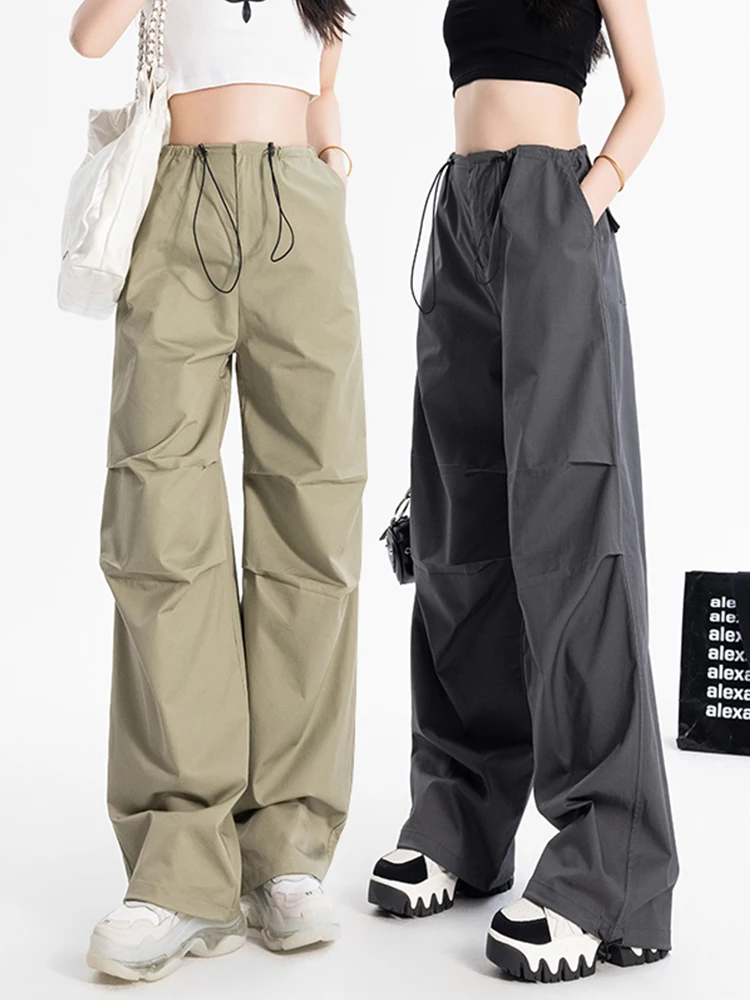 

Black Hip Hop Cargo Pants Women Strappy High Street Fashion Baggy Pants Female High Waist Korean Style Casual 2023 Summer New