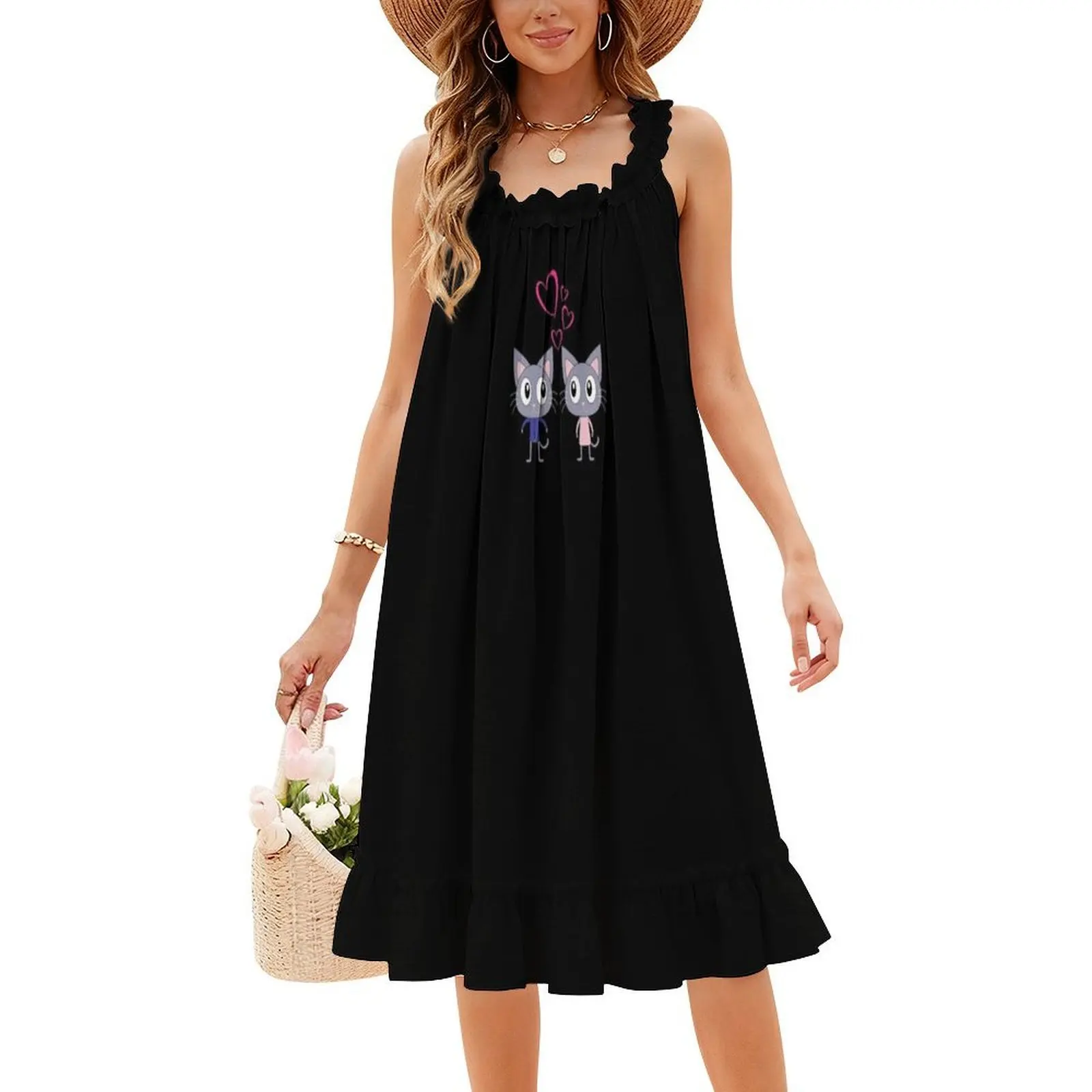 Gatos bonitos apaixonados vestido blusa floral para mulheres primavera verão vestido casual para festa dos namorados amor jovem primeiro encontro