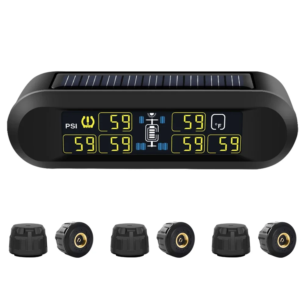 2025Hot Sale Tire Pressure Monitoring System  6 External 200PSI Sensors LCD Display Wireless Solar Power Tpms for RV Trailer