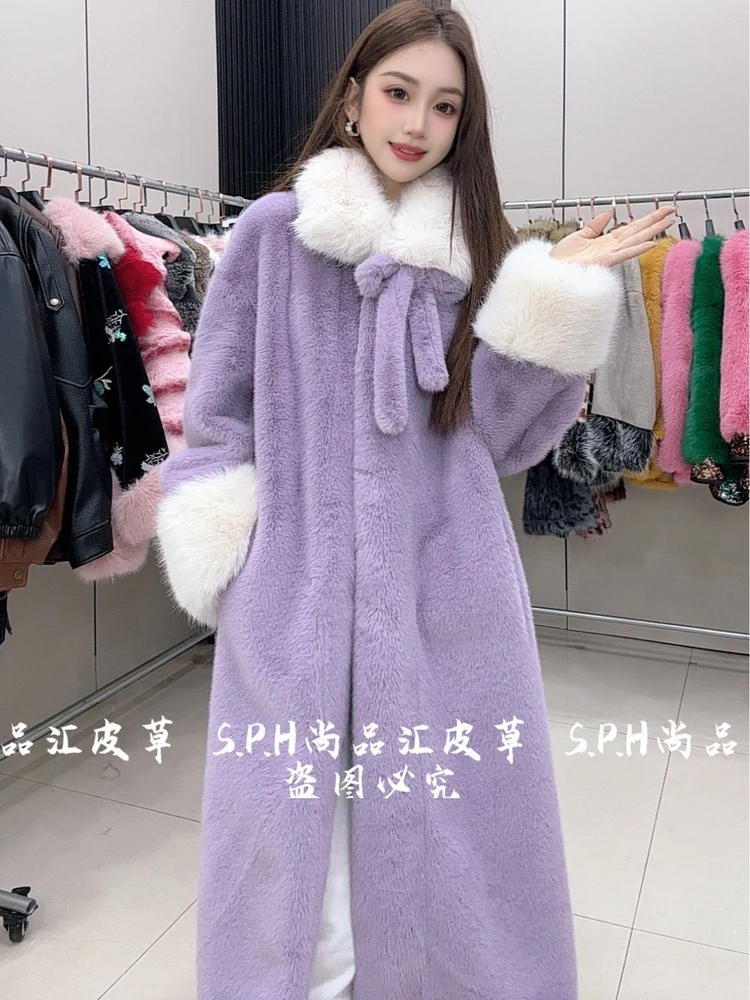 من المألوف مريحة لينة فو الفراء شتاء جديد سميكة طويلة الدافئة فروي سترة التخسيس طويلة الأكمام الدانتيل متابعة معطف للسيدات