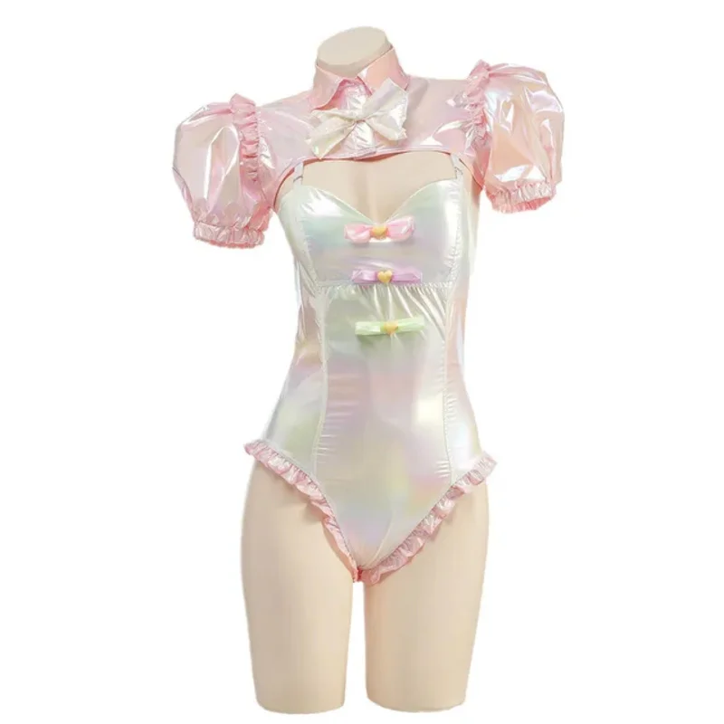 Anime NEEDY GIRL OVERDOSE KAngel Cosplay Costume Women Sexy Leather Bodysuit Bunny Girl Pink Jumpsuit Halloween Carnival Clothes