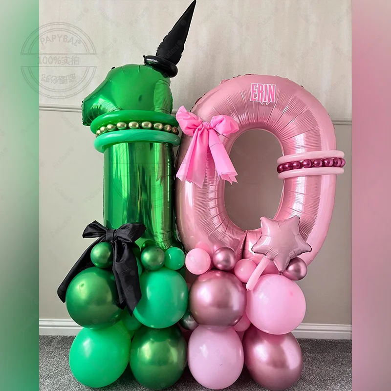 53-teiliges Wicked Themd Geburtstagsparty-Dekorationsset Magische Hexen-Ballons 32 Zoll Rosa Grüne Zahlenballons für Jungen Mädchen Geburtstag Babyparty