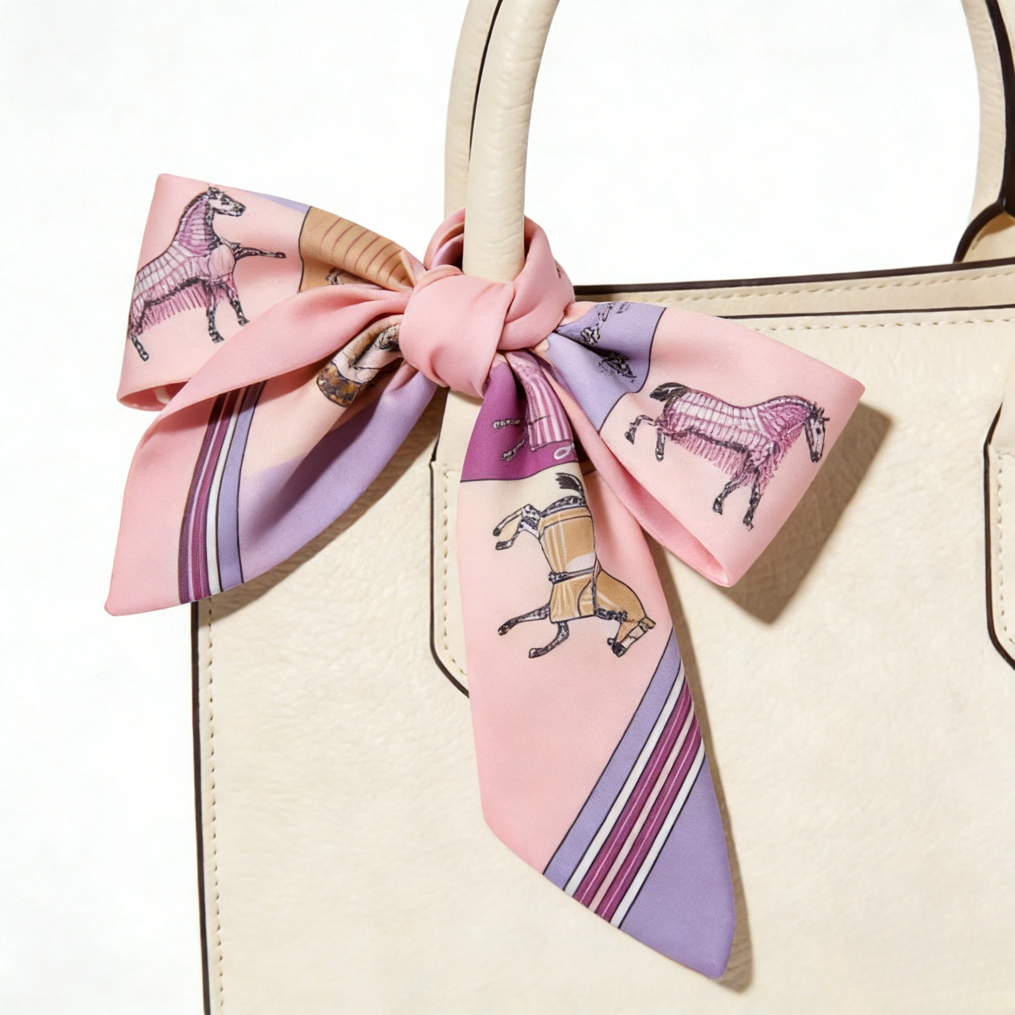 Women Horse Printing Silk Scarves Bag Head Scarf Bows Skinny Silk Scarf Luxury Brand Foulard Tie Fashion Head Scarves for Lady