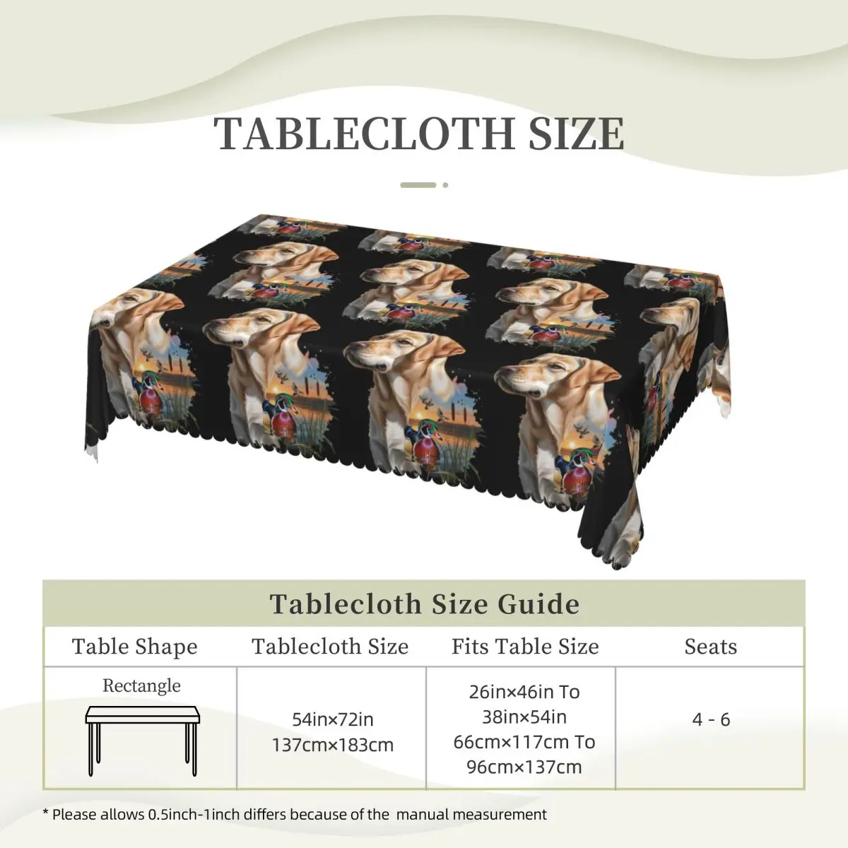 Yellow Labrador And Wood Duck Sunrise Custom Rectangular Tablecloth Waterproof Table Cover for Dining Events Table Cloth