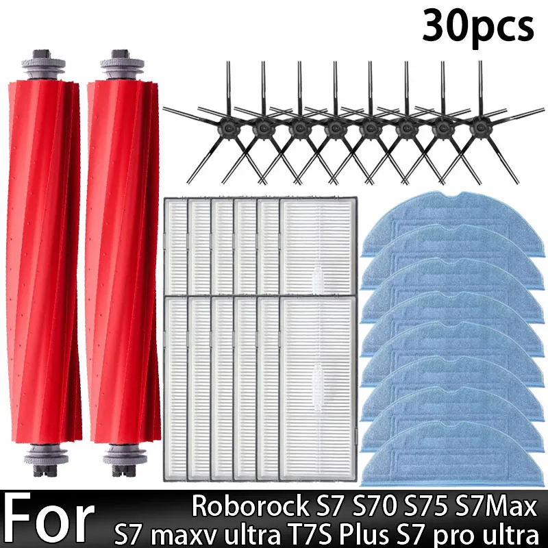 30pcs For Roborock S7 S70 S7Max T7S T7S Plus Main Brush Hepa Filter Mop Pad Spare Parts Vacuum Cleaner Accesso