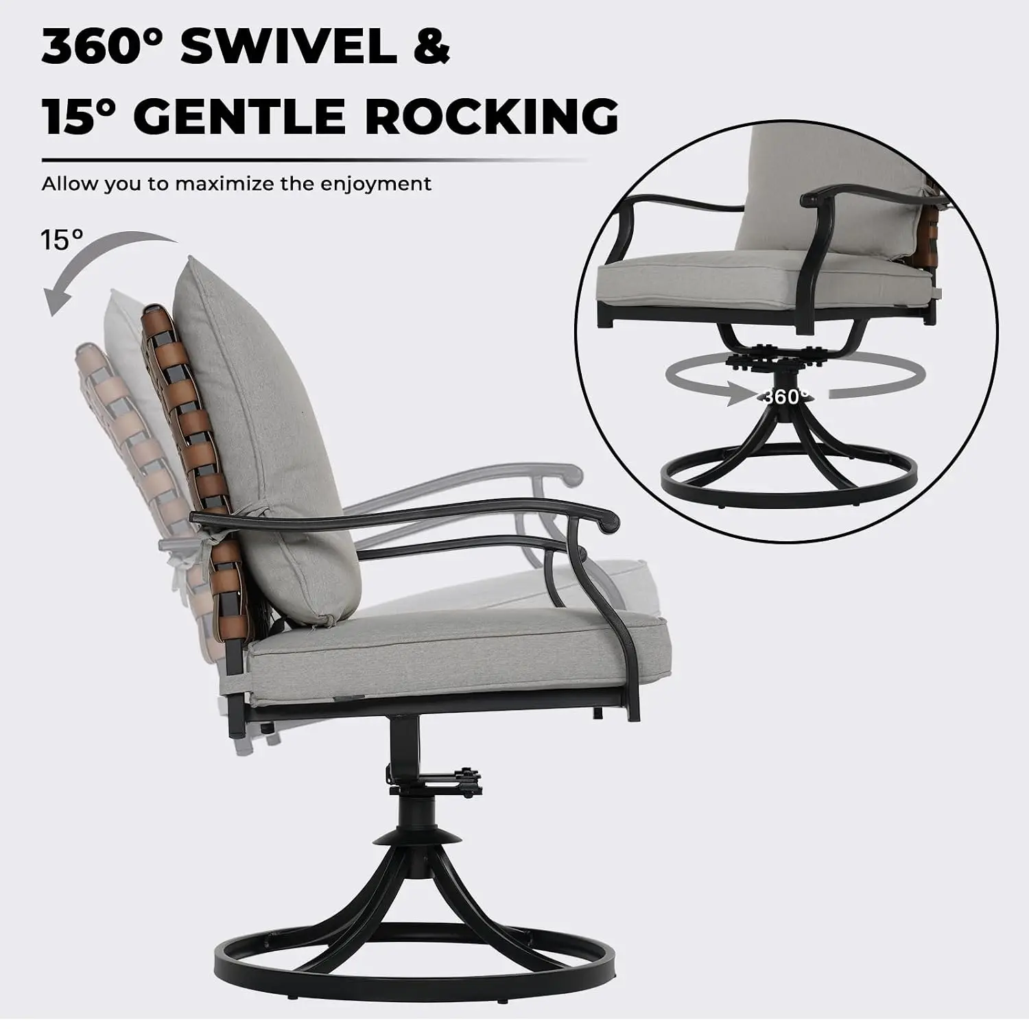 Outdoor Swivel Dining Chairs Set of 2, 360° Rotation, All-Weather Patio Furniture, Gray, Customized