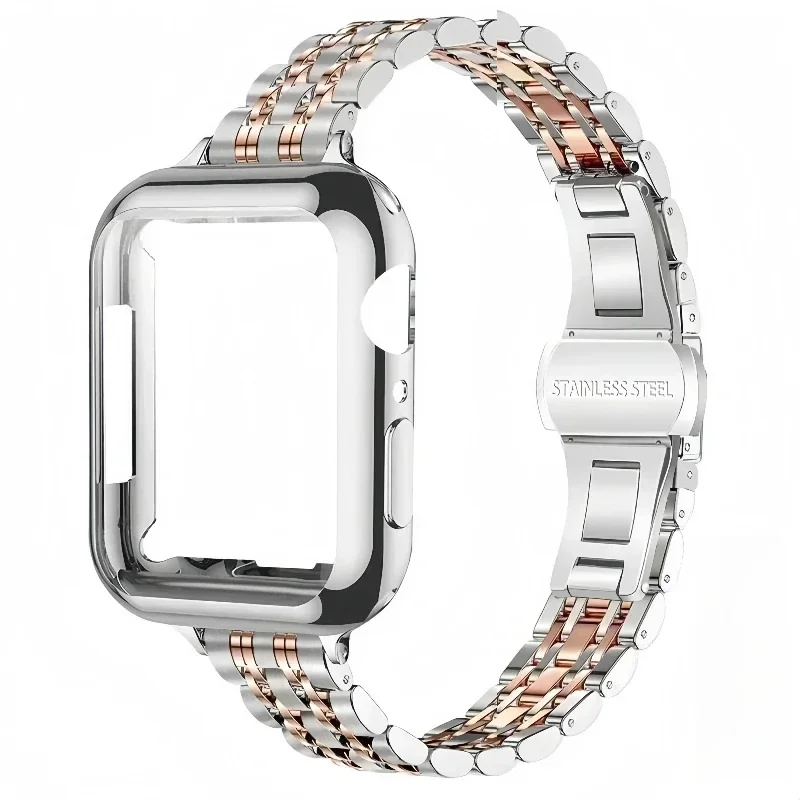 الفرقة + حالة ل سوار ساعة أبل 44 مللي متر 42 مللي متر 45 مللي متر 38 مللي متر 41 مللي متر 40 مللي متر سوار معدني Iwatch سلسلة 9 8 7 6 SE 5 4 3 غطاء حافظة من البولي يوريثان #2