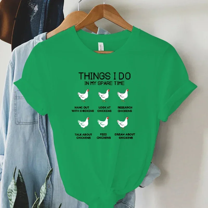 Lady Summer T-shirts Things I Do In My Spare Time Print Shirts for Women Funny Animal Chicken Y2k Top Casual Fashion T-shirts