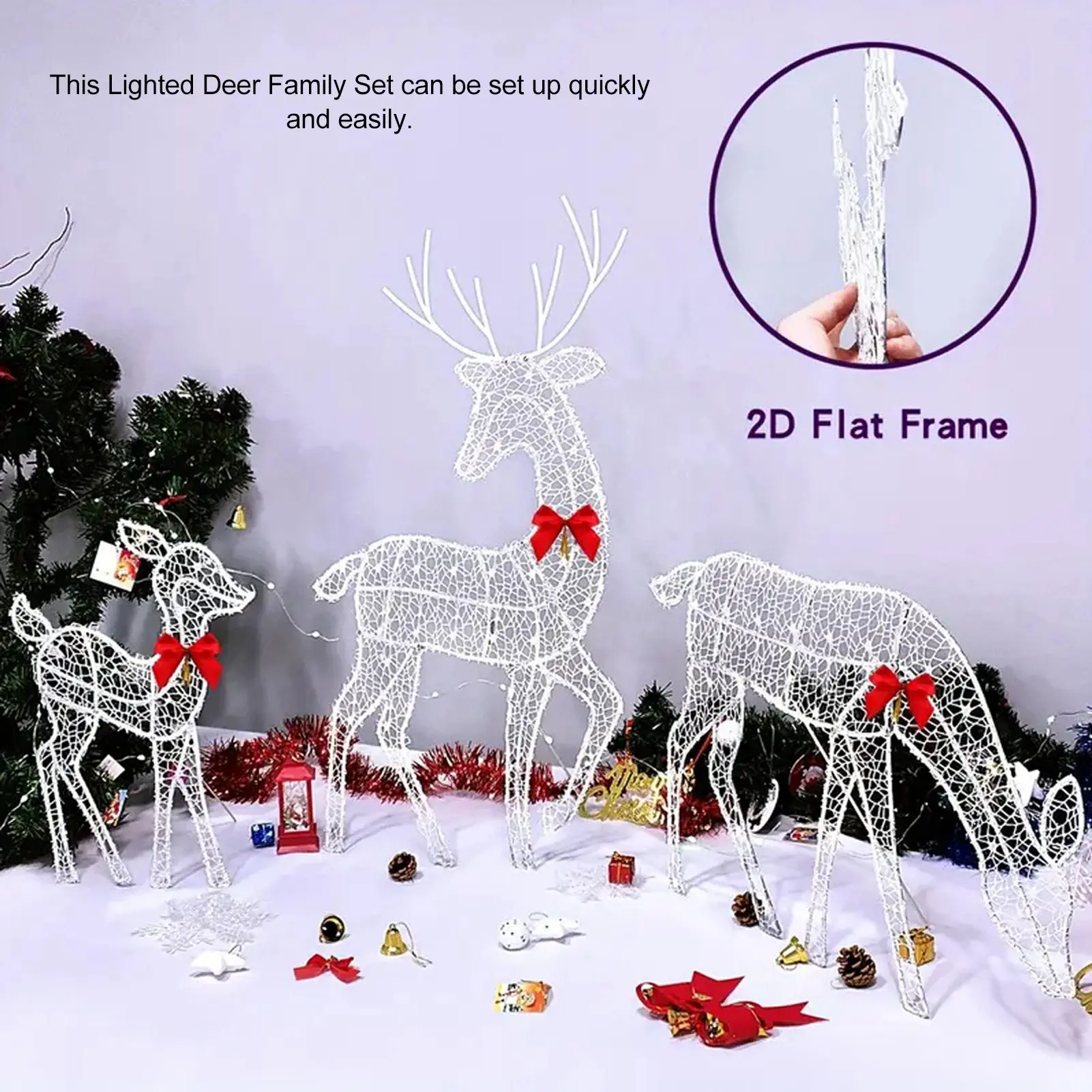 

Reindeer Christmas Decoration with Lights Xmas Lighted White Glittering Deer for Indoor Outdoor Yard Lawn Decoration