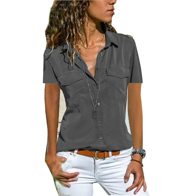 Dames Punk Sle Katoen irt met Kraag ort Sve Slim Fit Faionable Pure Color Splice Design Zomer Casual Top