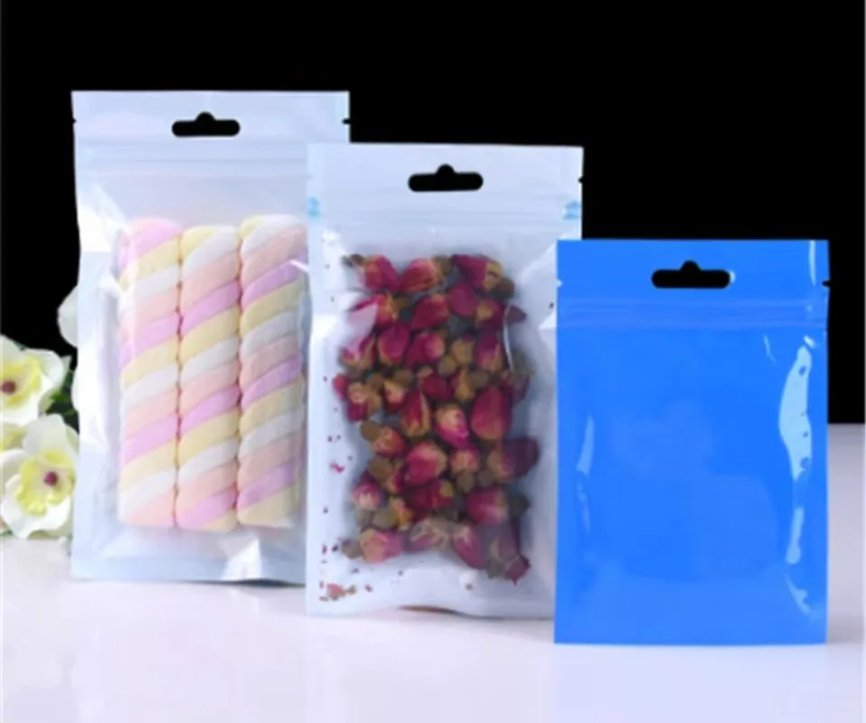

100PCS Blue Clear Front Hanging Ziplock Bags - Translucent Storage Pouches for USB Cables, Phone Accessories, Socks Small Items