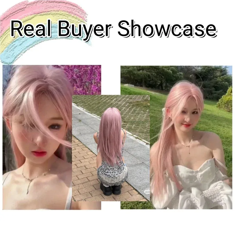 Peluca rosa Peluca rosa larga y recta de Lolita para mujer Pelucas sintéticas con diadema Pelucas de fiesta en promoción Peluca Lolita