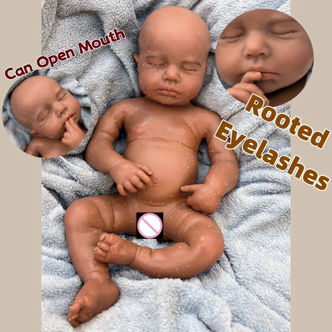 

45cm Can Open Mouth & Washable Dark Skin Close Eyes LouLou Solid Silicone Bebe Reborn Girl & Boy Doll Corpo De Silicone Doll