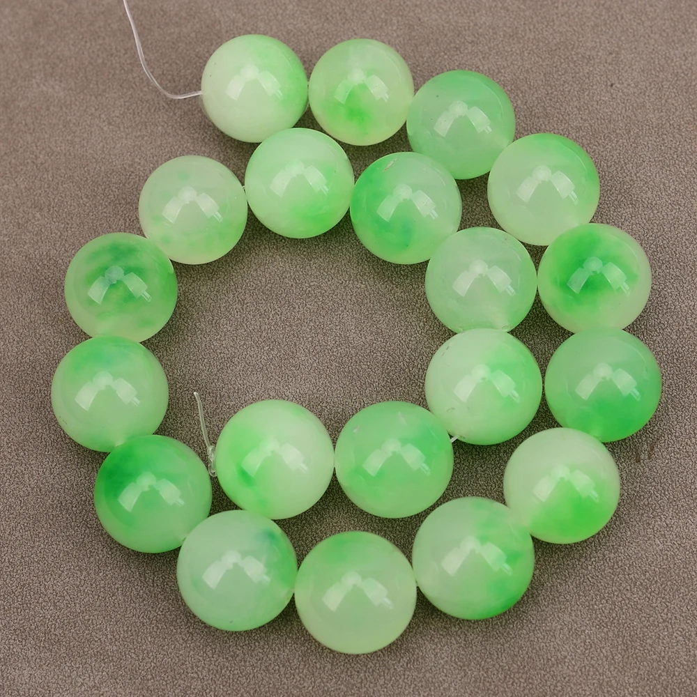 APDGG Natural 20mm Big Green Jade Stone Round Loose Beads 15.5