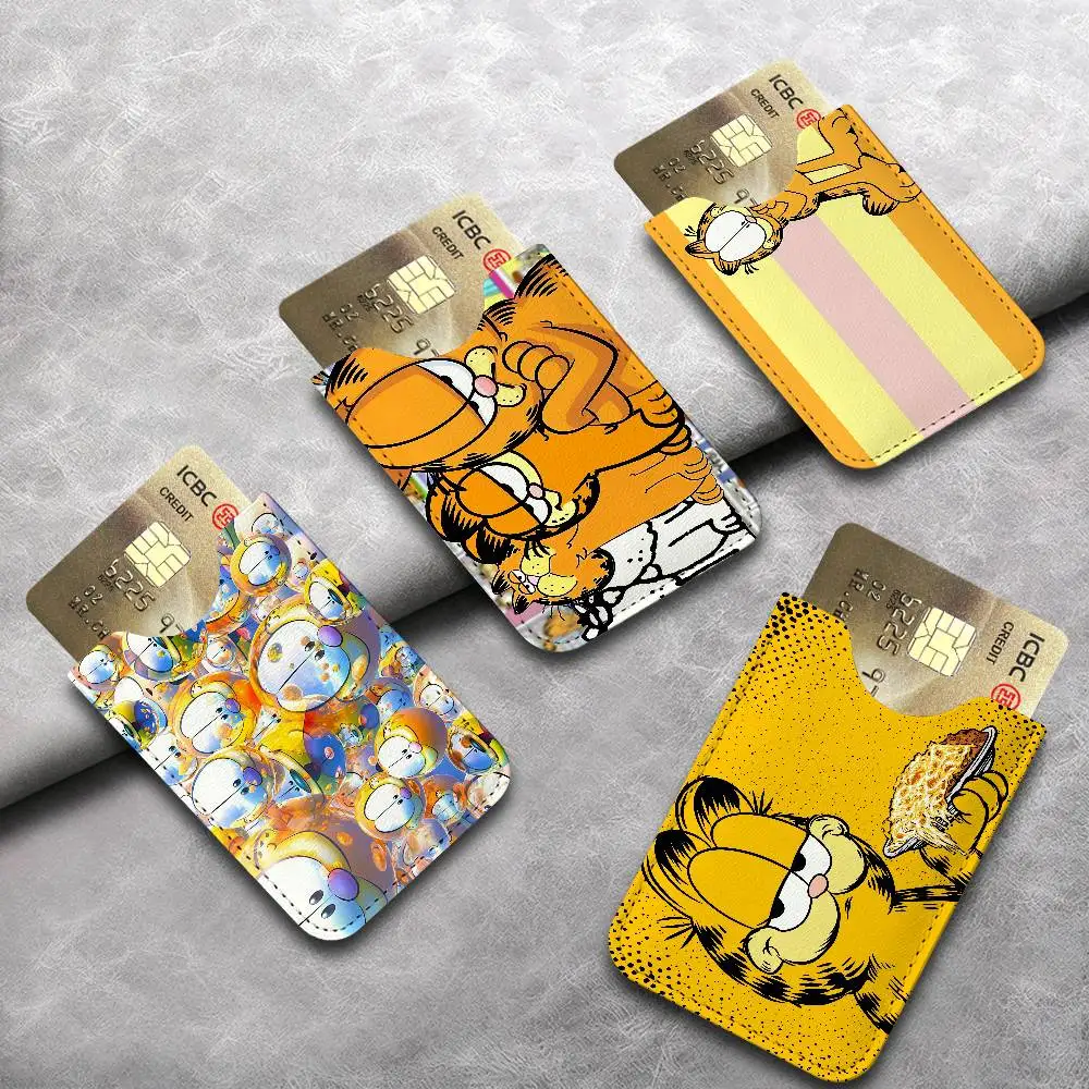 Cartoon G-Garfield Cat Men's Genuine Leather Mini Card Wallet, Ultra Thin Credit Portable Business Card & Transit Bus Card