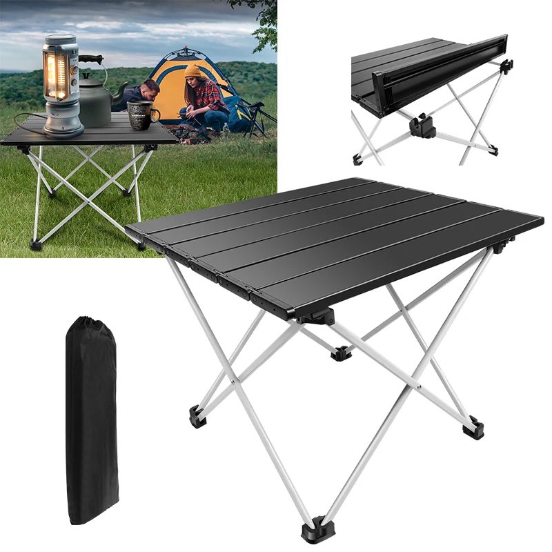 BRIEFNESS Mesa plegable picnic compacta ligera, pequeña mesa patio jardín exterior, mesa comedor portátil aleación aluminio, con bolsa transporte para camping viaje