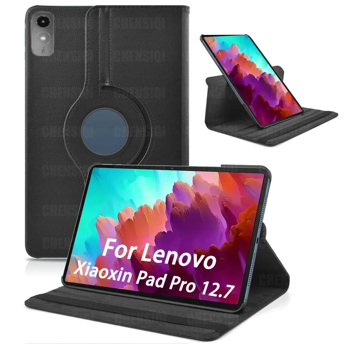 

Case for Lenovo Xiaoxin Pad Pro 12.7" 2023 PU Leather Durable Cover Sleep Wake Function 360 Rotating Stand Protective Shell