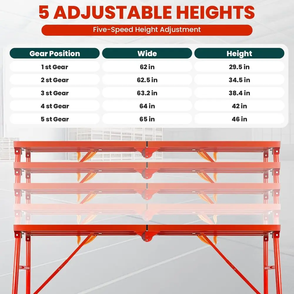 Adjustable Work Platform Ladder, 1000 LBS Heavy Duty Folding Scaffold for Stairs, Professional Painting & Construction, Tool-Fre