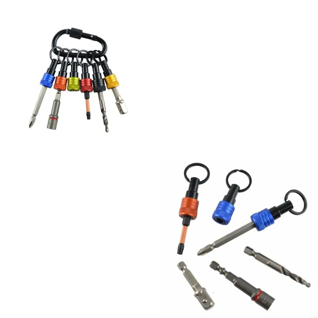 6Pcs Bit holder Keychains 1/4inch Shank Screwdriver Bit Clip for Drill Bit Extension Nut Driver with Carabiner