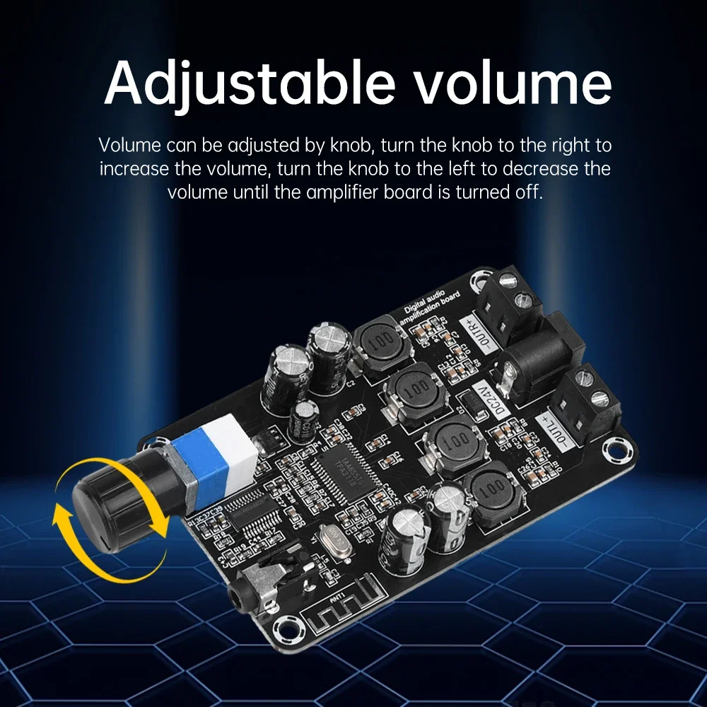 

XH-A415 DC12-24V high-power adjustable audio amplifier board TPA3118D2 supports Bluetooth 5.0 high-definition 50W+50W