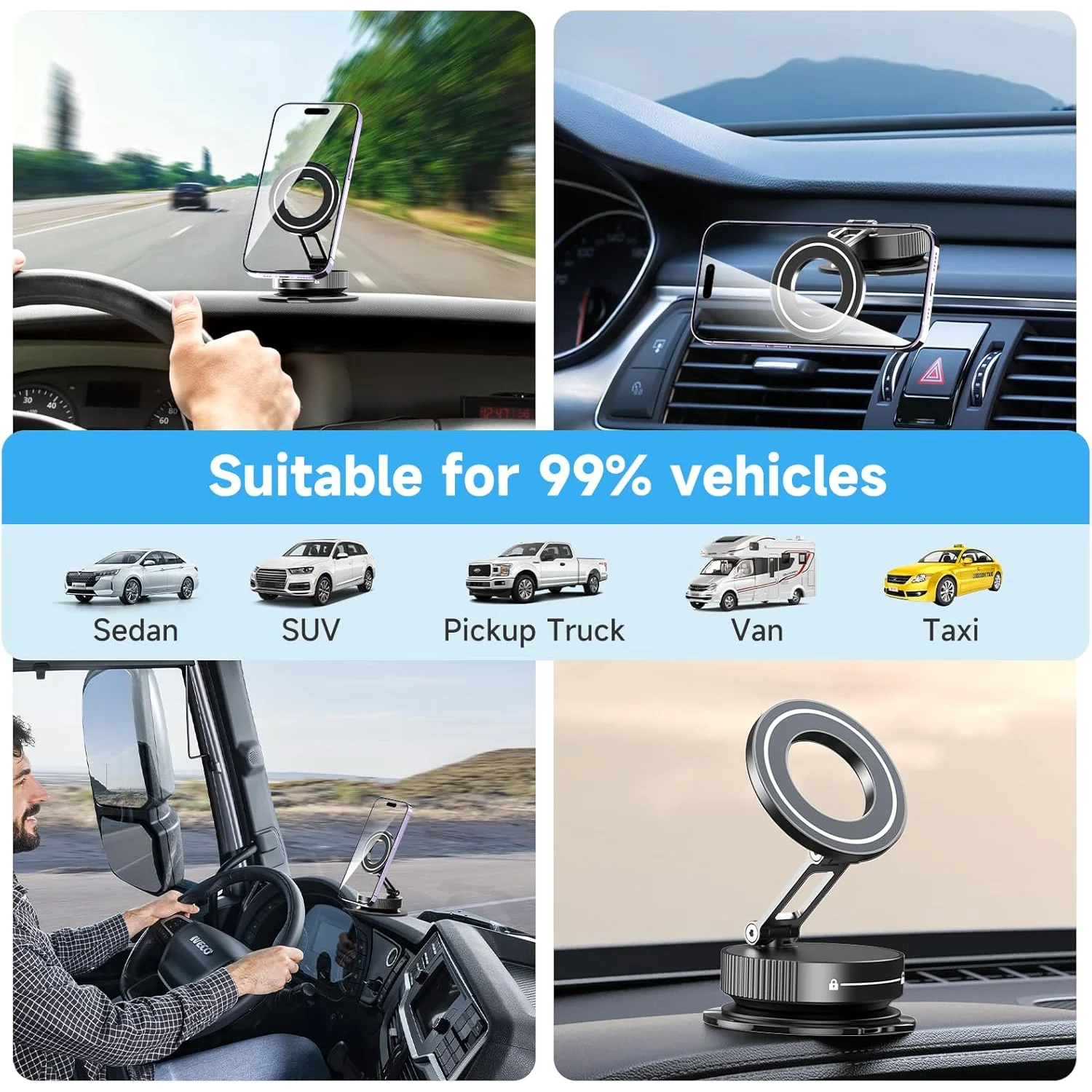 2026 Upgraded Vacuum Magnetic Car Phone Holder 360° Reinforced 96LBS Ultra Suction Cup Phone Mount for MagSafe Cell Phone image 6