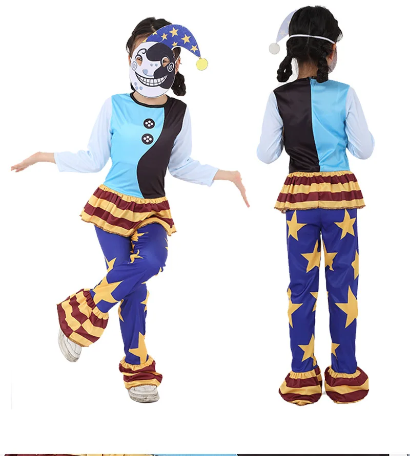 2022 Fancy Halloween Costume for Kids Sundrop FNAF Sun Clown Jumpsuit with Mask Cosplay Kids Birthday Gift $6 Off Second Piece