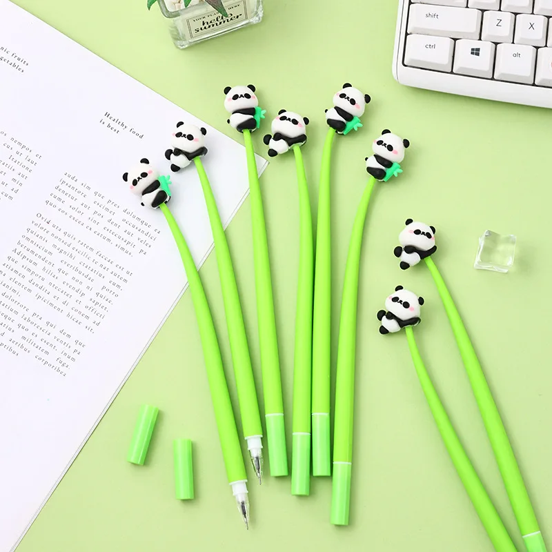 10Pcs/Lot Cute Cartoon Panda Shake Gel Pen Black Ink Soft Pressure Reducing Swing Pens Student School Supplies Kawaii Kids Gift