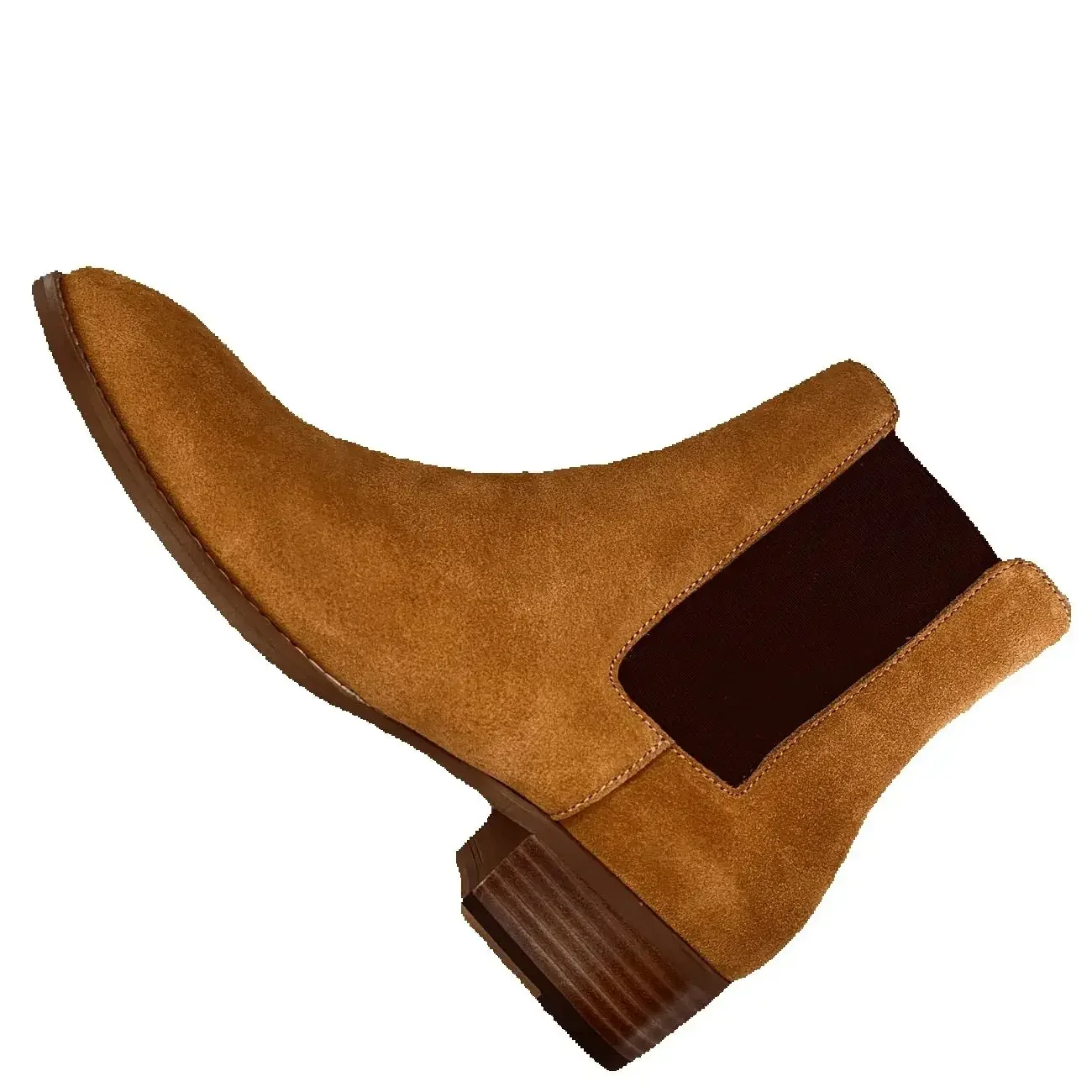 Handmade Factory High Quality Men Wedge 4cm Heel Brown Suede Chelsea Boots Slim Fit Quality Booties