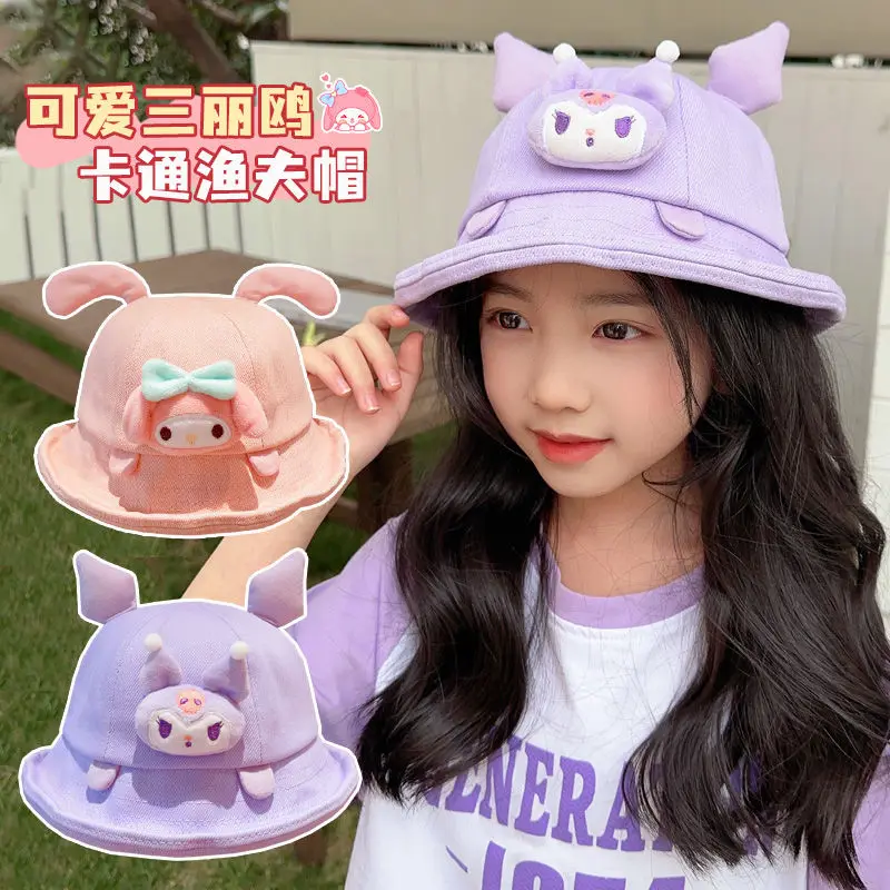 Sanrio Kuromi cinnamoroll children\'s fisherman hat spring and autumn girl cartoon hat cute all-match sunscreen sun hat