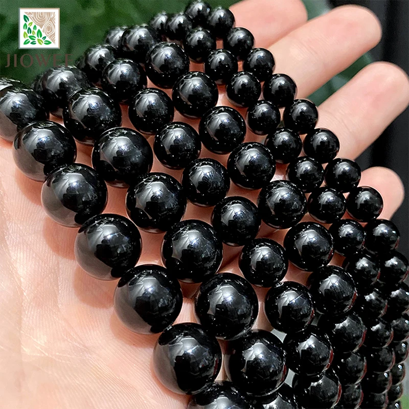 Natural Stone Smooth Black Agates Onyx Beads for Jewelry Making Loose Round Beads Diy Bracelet Necklace 15