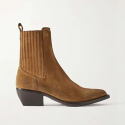 Korean Fashion 2024 Winter Ankle Boots for Women Suede Leather Thick Heel Short Elastic Boots Versatile Chelsea Short Boots Shoe