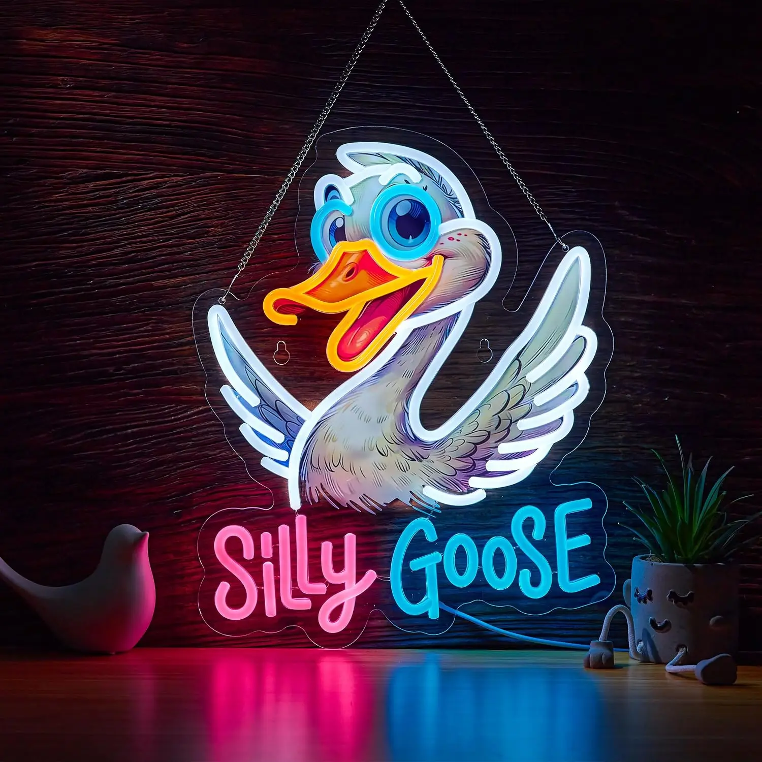Silly Goose Neon Sign LED Funny Cartoon Goose Neon Light Bedroom Bar Game Room Home Decoration USB Night Light Funny Gift