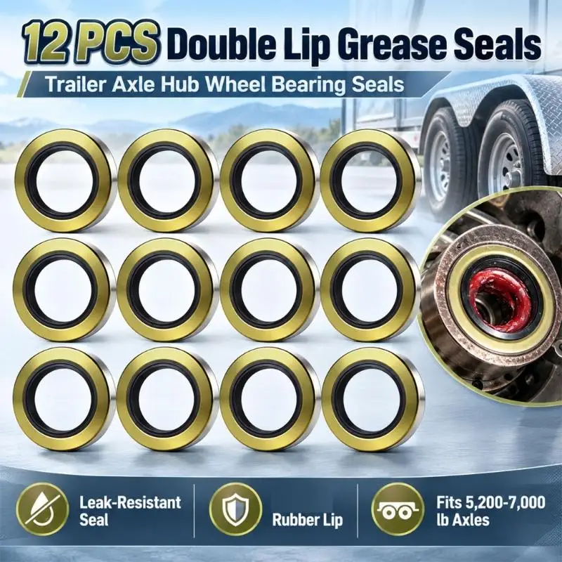 Double-Lip Grease Seal Set, 12 Pack with Steel-Reinforced Rubber Construction, Part 01003600 for Vehicle, Trailer, and X37F