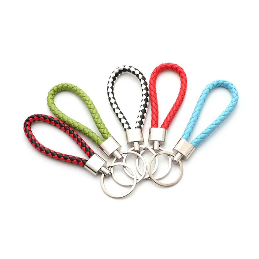 1PC PU Leather Braided Woven Rope keychain DIY Bag Pendant Key Chain Holder Key Car Trinket Keyring For Men Women Key Ring