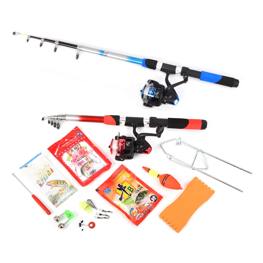 Lixada Fishing Rod Reel Combo Full Kit with 2PCS 2.1m Telescopic Fishing Rods 2PCS Spinning Reels Fishing Lures Hooks Accessorie