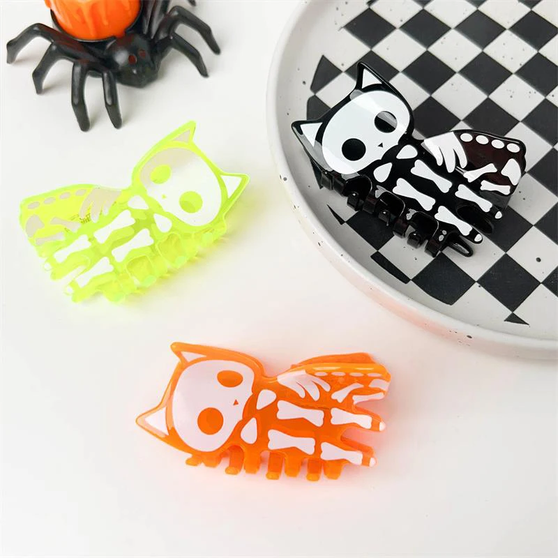 Pince à cheveux en acrylique pour la décoration de fête d'Halloween, Aliments, chauve-souris, fantôme, crâne, requin, griffe, drôle, accessoire de mode, cadeaux mignons, nouveau