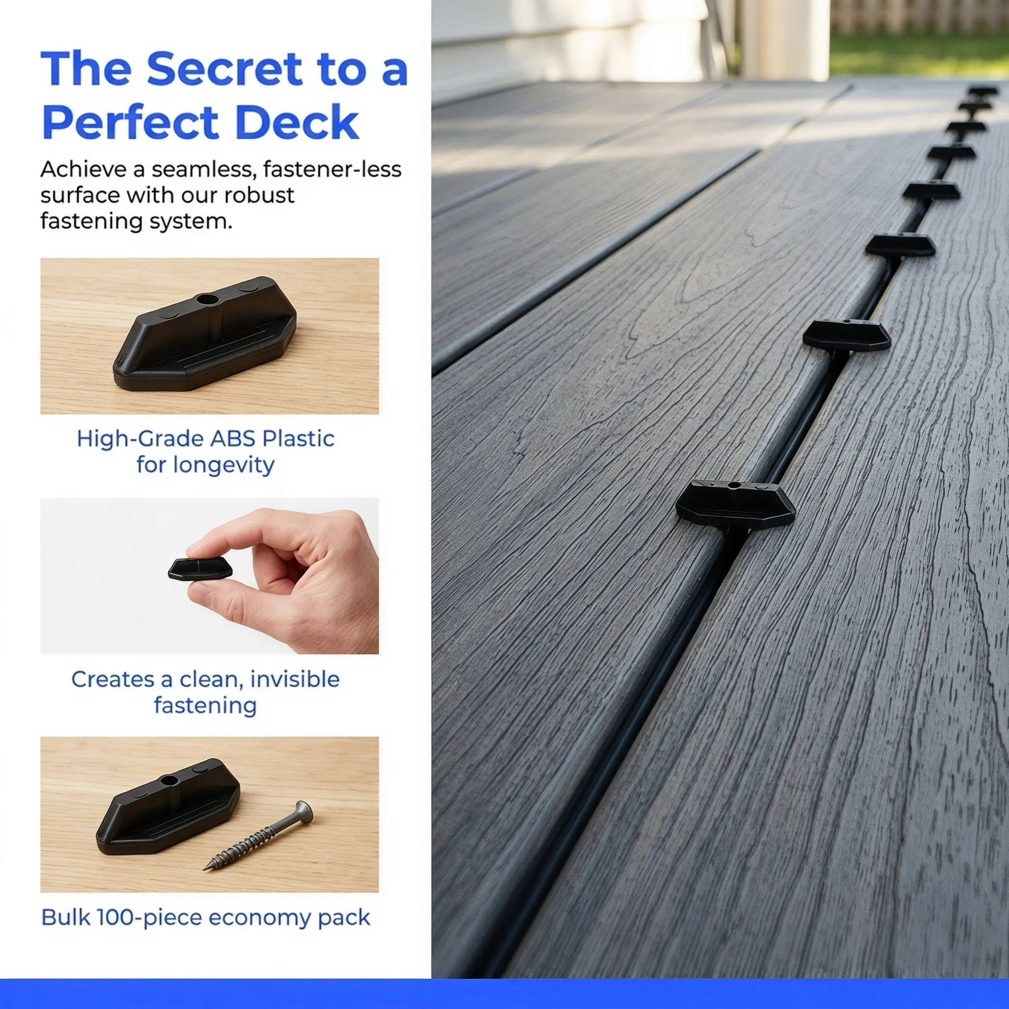 100Pcs Composite Decking Boards Universal Deck Fastener Narrow Gap Clips Wood Plastic Decking Hidden Fixing Fasteners