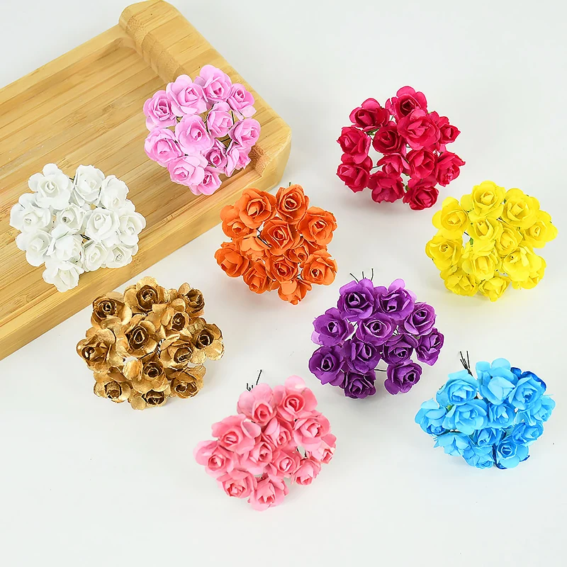 144/288Pcs Mini Artificial Paper Rose Flower Heads Bouquet For Wedding Home Decoration Scrapbooking Christmas DIY Wreath Decor