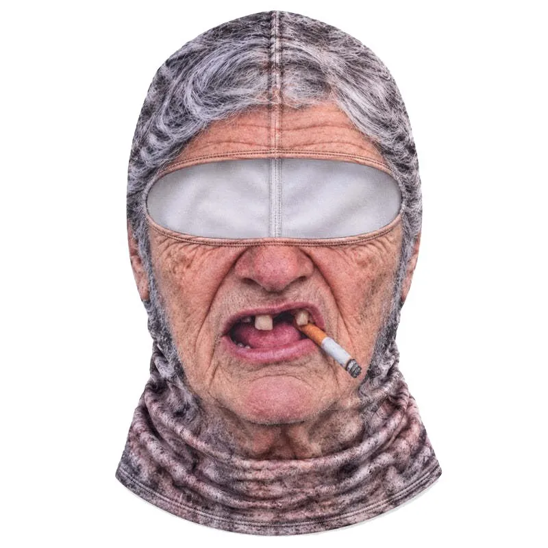 Creative Face Printing Elderly Baraklava Full Coverage Breathable Eyelet Facial Mask White Mustard Elastic Ski Mask Hood