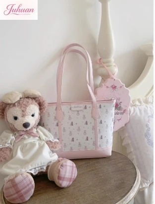 Tas Tote Gambar Kartun Beruang Kelinci Asli Anak Perempuan Jepang Tas Bahu Portabel Kapasitas Besar Lucu Manis Wanita Tas Ketiak