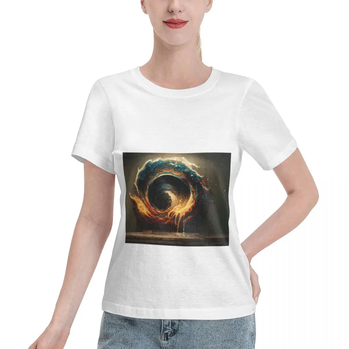 Long Lasting Paint Vortex Wall Painting Women's T-shirt Oversized Home Casual Tee
