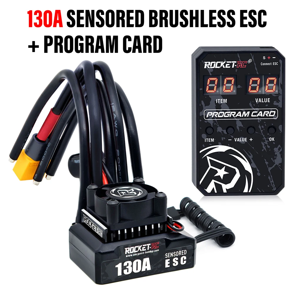 Surpass Hobby Rocket-RC Brushless ESC 130A Sensored ESC 6V/5A BEC with Cooling Fan For 1/10 Rc Car 380/390/540 Motor