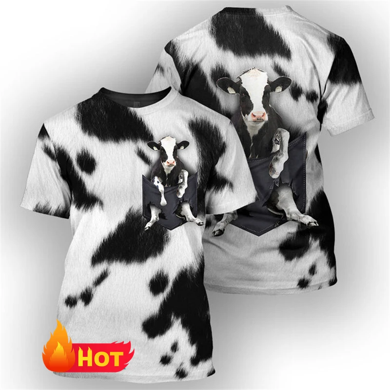 New 3D Print Animal Cow Graphic T-Shirts For Men Women  Summer Farm Animal Short Sleeve Tops Crew Neck Kids Funny Cow Tee Shirts