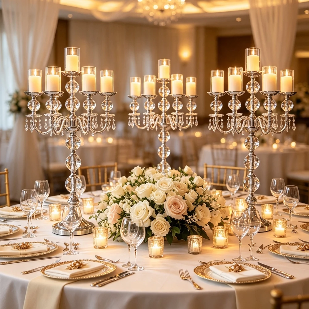 4-10pcs 70-120cm  sliver Gold Candelabra Centerpieces 5 arms Metal Candle Holders for Wedding Event Decoration