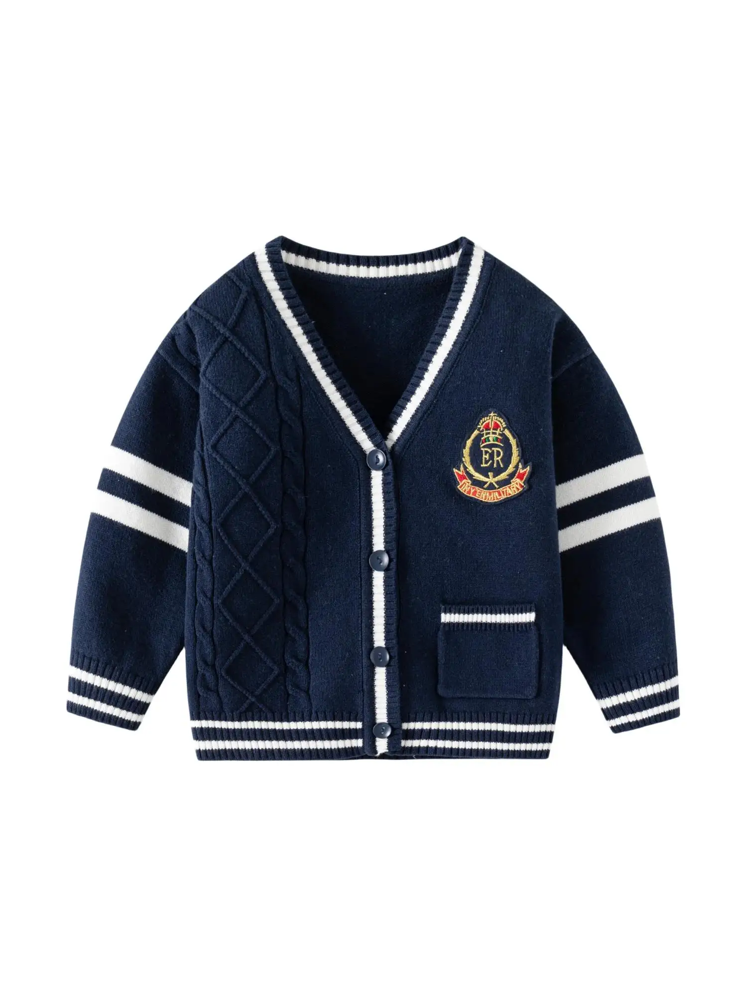 Cute Preppy Style Cotton Baby Boy Knitted Sweater Cardigan Toddler Long Sleeve Warm Top for V Neck Warm Clothes