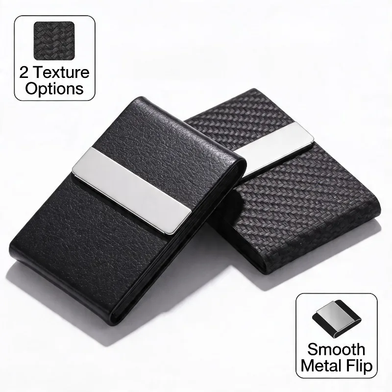1 Pcs Business Card Holder Case Man Slim PU Leather Metal Pocket Card Holder with Magnetic Shut Black Name Card Holder