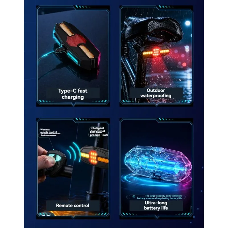 M09K Brake Sensor, Horn& Alarm Bicycle Tail Light Smart Wireless Remote With Turn Signal Functionality
