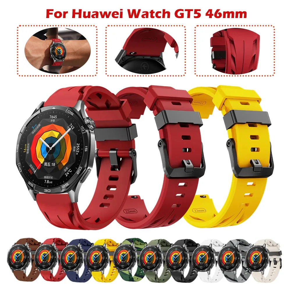 

Silicone Sport 22mm Universal Breathable Strap for Huawei Watch GT5 46mm Stylish Classic Buckle for Huawei Watch GT5 46mm Band