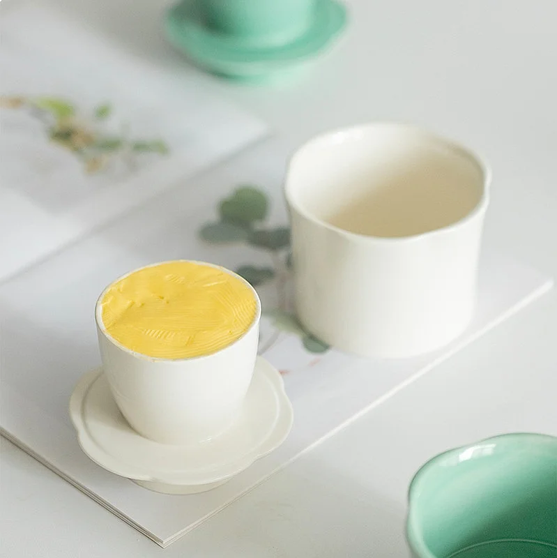 Creative Handmade Ceramic Flower Butter Dish with Water Level Line Multi-Color